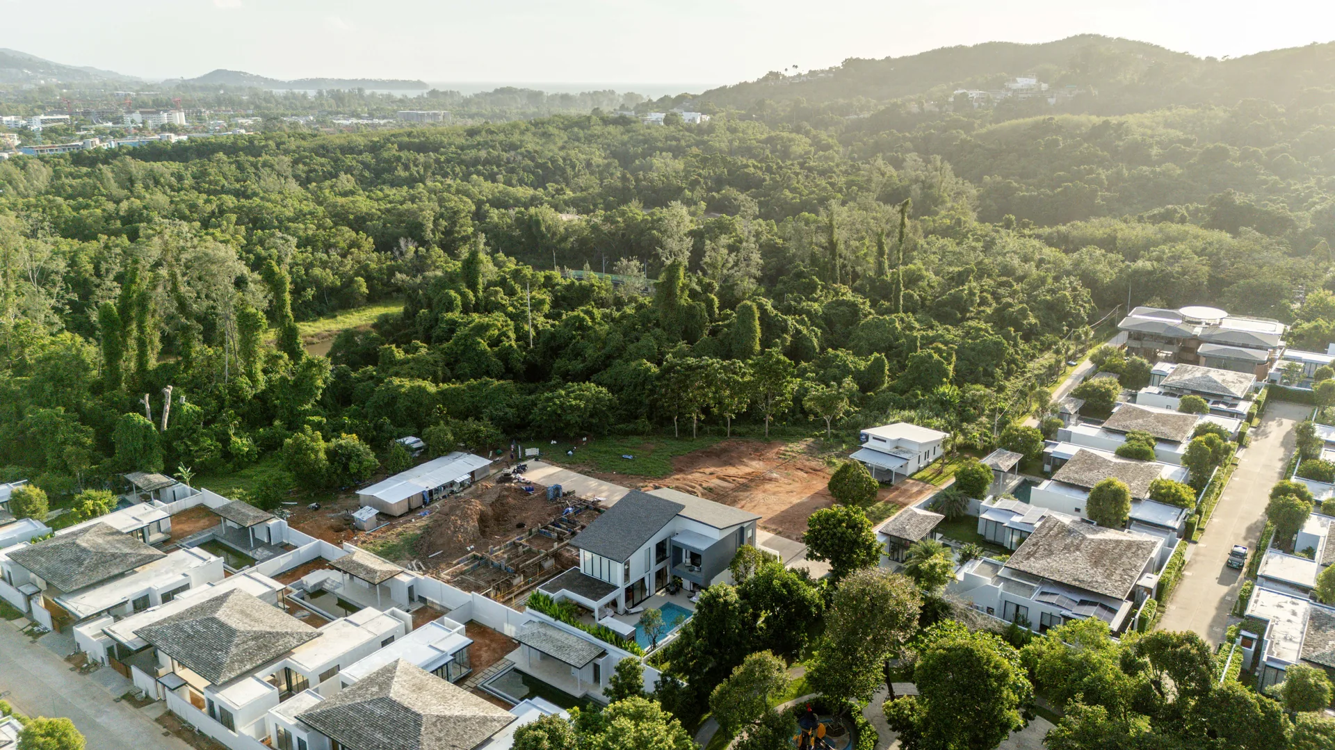 Luxury villa complex aerial view